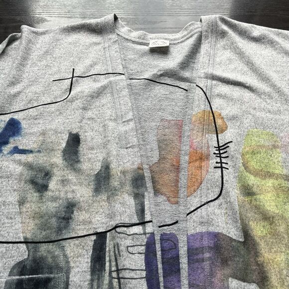 Et’Lois Open Cardigan Women 3/4 Sleeve Watercolor Abstract Wearable Art Tunic L - Picture 6 of 11